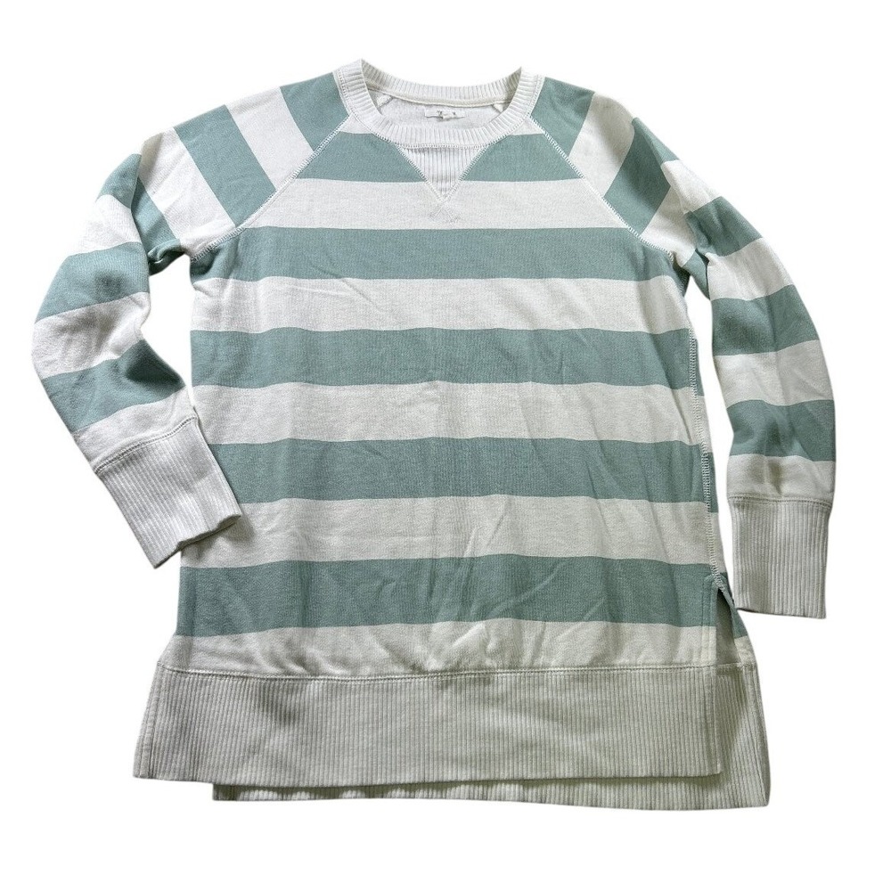 Maurices Womens XS Mint Green White Striped Raglan Sleeve Tunic Sweatshirt